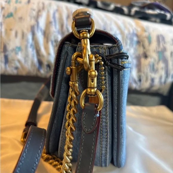 Coach Casie Denim Turnlock Crossbody Bag with Gold Chain - Picture 7 of 9